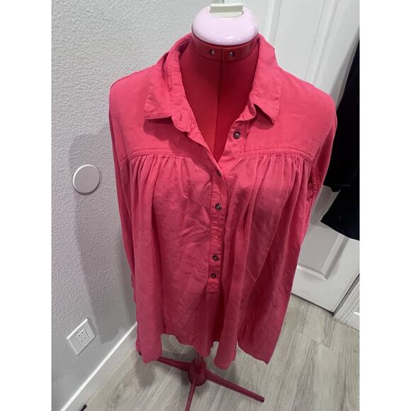 Free People Womens Size L Button Up Tunic Top Pink Long Sleeve Shirt Dress - Picture 2 of 9